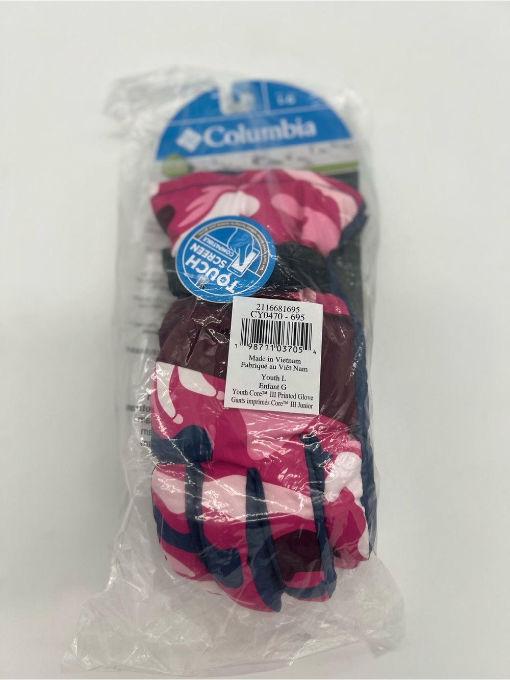 Vintage Columbia Girls Gloves Size L Bright Pink Ski Winter Touch Screen Comp